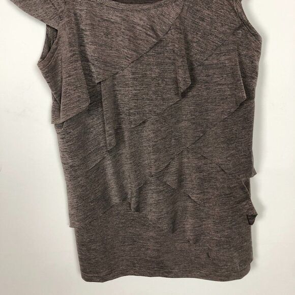 AB Studio Taupe Ruched Cap Sleeve Blouse Top - Picture 3 of 8